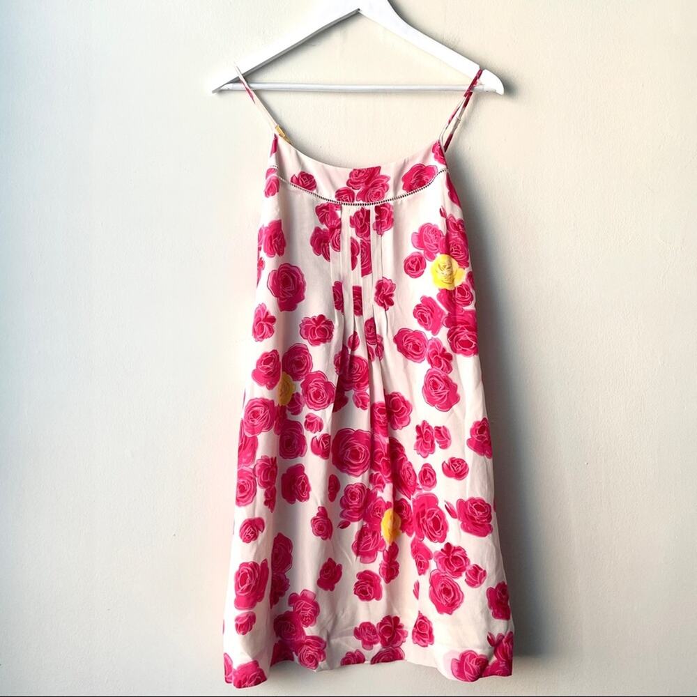 Anthropologie Moulinette Soeurs Pink Floral Thin Strap Pleated Silk Dress Size 2
